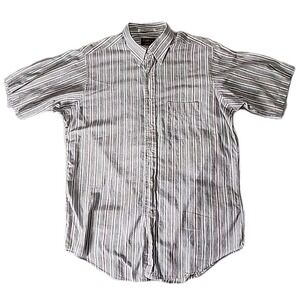 Overton Men's Button‎ Down Gray Stripe Shirt Short Sleeve L